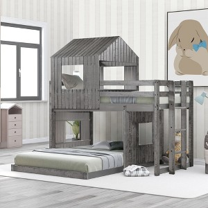 PAGED Metal Housebed Loft Bed Bunk Bed, Twin Size Bed Frame with Ladder and Guardrail for Kids, Teens, Ample Under-bed Space - 1 of 4