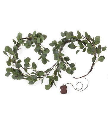 Plow & Hearth Indoor/Outdoor Battery-Operated Lighted Eucalyptus Garland