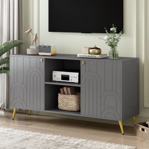 ORRD Modern TV Stand for TVs up to 55", Gray Media Console with 2 Doors & Adjustable Shelf, Gold Metal Legs & Anti-Tip Device - 1 of 4