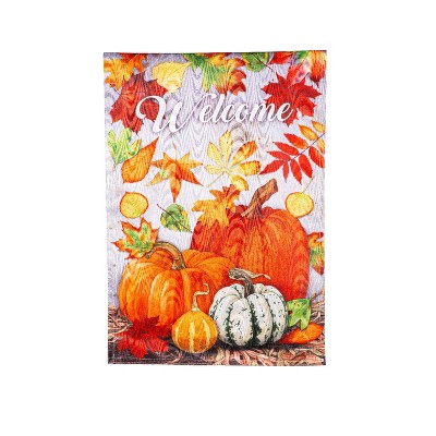 Evergreen Leaves and Pumpkins Moire Garden Flag 12 x 18 Inches Indoor Outdoor Decor