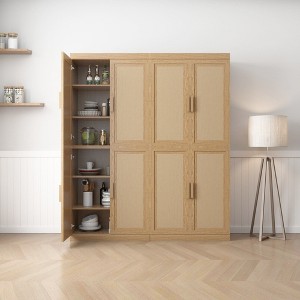 72"x62"x16" Wood Grain Buffet Cabinet, Storage Organizer with Adjustable Shelves and Rattan Doors for Kitchen Bedroom Living/Dinning Room - 1 of 4
