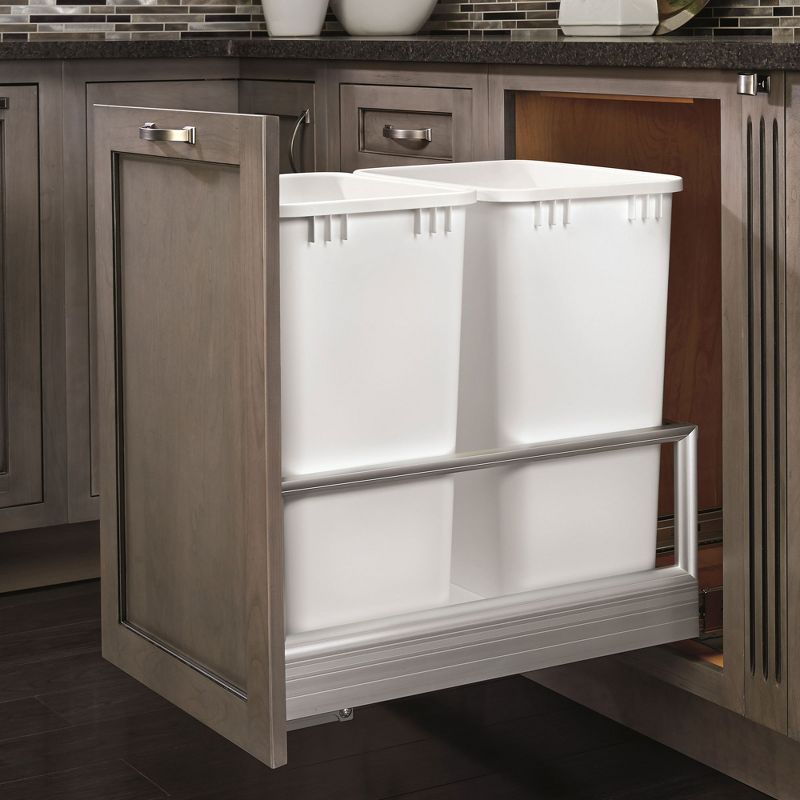 Rev-A-Shelf 5149 Series Double Aluminum Pull-Out Kitchen Waste Containers with Soft Open and Close Slides, 3 of 8