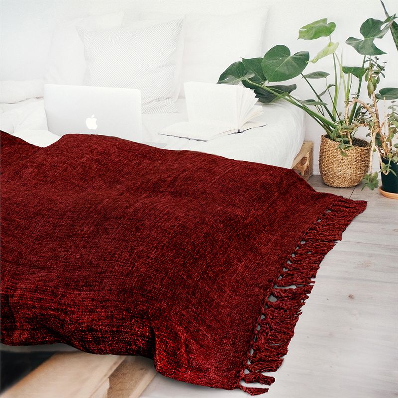 PAVILIA Chenille Throw Blanket with Woven Knitted Tassel Fringe for Couch, Living Room Decor and Bed, 3 of 6