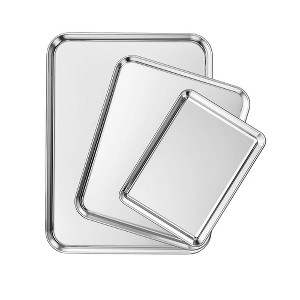 Itopfox Stainless Steel Baking Sheet Set of 3, Non Toxic & Heavy Duty Cookie Sheets, Easy Clean & Rust Resistant for Toaster Ovens & Serving - 1 of 4