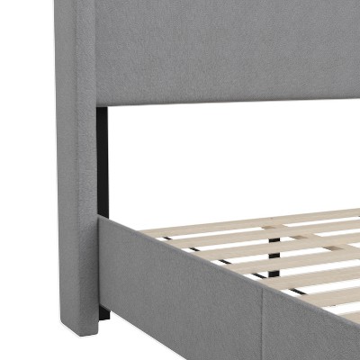 Quinn Twin Gray Linen Upholstered Platform Bed with Wingback Headboard