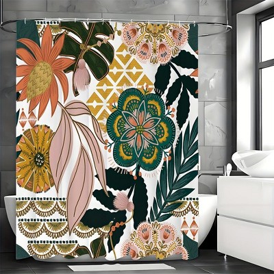 Boho Floral Shower Curtain, Tropical Leaves Fabric Cloth Shower Curtains,Colorful Flower Shower Curtain