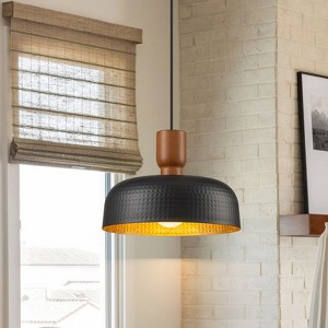 LLHZSY Black Pendant Light 12 1/5" Wide Mid Century Modern Hammered Arc Shade for Dining Room Kitchen Entryway Bedroom - 1 of 4