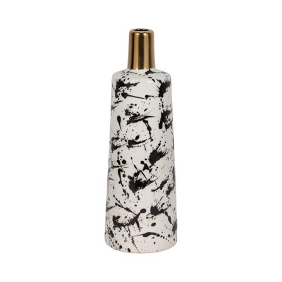 Sagebrook Home Ceramic Vase - Contemporary Artsy Gold Accent Paint Splatter Floral