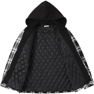 COOFANDY Men's Flannel Shirt Jacket Warm Quilted Lined Hooded Long Sleeve Plaid Shirt Jackets Blue Green Plaid L — фото 4