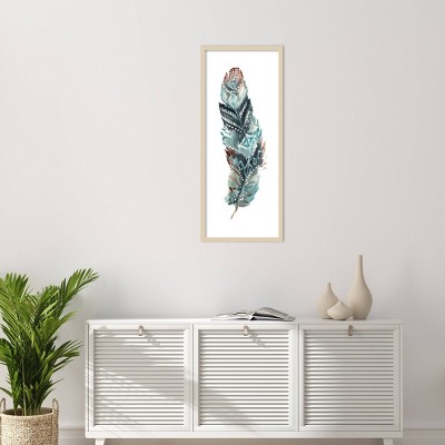 Tribal Feather Single II 17" x 41" Brown Framed Graphic Art Print