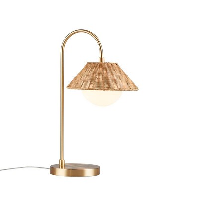 GDFStudio Yvonne 20" Rattan Weave Shade Iron Table Lamp with Bulb