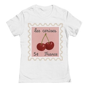 Rerun Island Women's Les Cerises France Short Sleeve Graphic Cotton T-Shirt - White L - 1 of 4