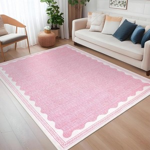 Washable Rug Low Pile Living Room Throw Mats with Non Slip Backing Lightweight Foldable Floor Covers Modern Waven Border Indoor Throw Carpet - 1 of 4