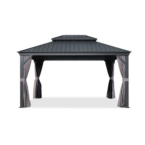 PURPLE LEAF Outdoor Gazebo Aluminum Frame Galvanized Steel Double Roof Patio Hardtop Gazebo with Curtains and Netting for Patio Lawn and Garden - 1 of 4