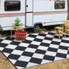 Outdoor Modern Woven Plastic Straw Rug Checkerboard Reversible Lightweight Portable Picnic Mat Large Area Rugs for Camping Garden Backyard - 4 of 4