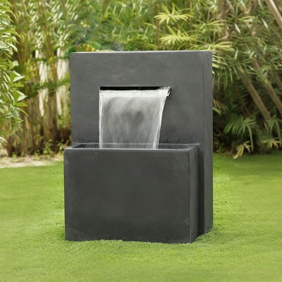 Gray Polyresin Modern Rectangular Waterfall Fountain with Planter