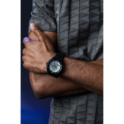 Midsize Black Stainless Steel Analog Wrist Watch with Death Star Design