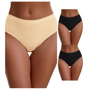 INSPIRE CHIC Women's Cotton High Waist Bright Trim Briefs Elastic Waistband Breathable Underwear 3 Packs - 1 of 4