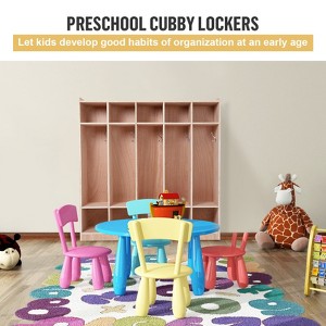 5 Section Wooden Coat Locker Cubby with 5 Hooks, 4 Wheels, 2 Organizers, for Home, School, Natural, Easy to Assemble - 1 of 4