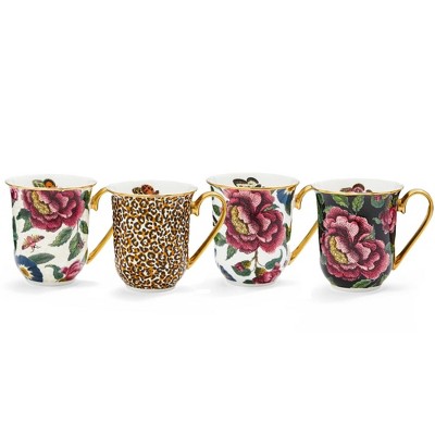 Spode Creatures of Curiosity Mug, Set of 4, 12 Oz Fine China Coffee & Tea Cups, Assorted Designer Mugs for Kitchen & Dining Décor, Dishwasher Safe