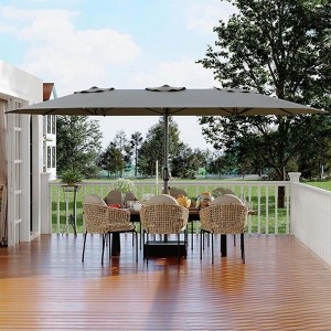 15ft Rectangular Patio Umbrella with Base - Large Outdoor Market Umbrella with Crank Handle & UV Protection for Pool/Backyard - 1 of 4