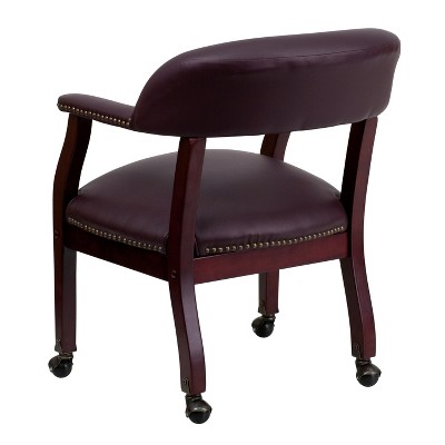 Elegant Burgundy LeatherSoft Conference Chair with Brass Accents