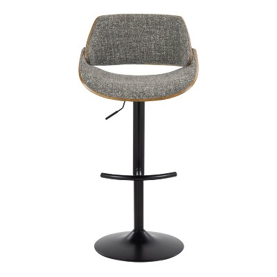 Set of 2 Walnut and Dark Gray Adjustable Swivel Barstools