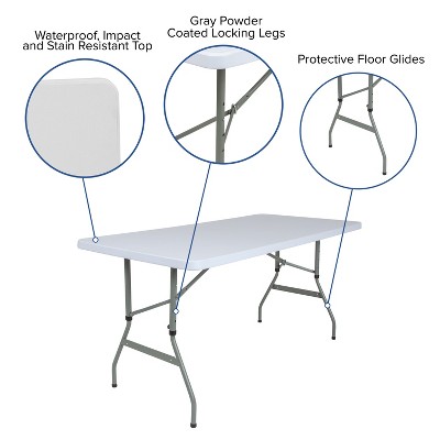 Adjustable Gray Metal Frame White Plastic Folding Table