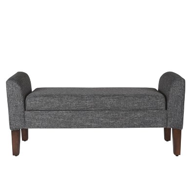 Gray Tweed Upholstered Storage Bench with Walnut Legs