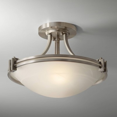 Brushed Nickel and White Glass Bowl Ceiling Light