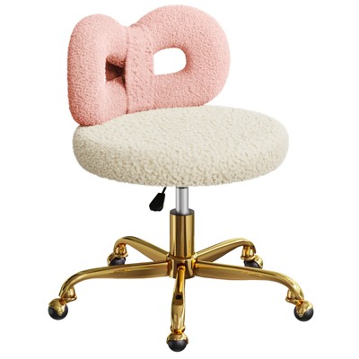 ROOMTEC Vanity Chair with Wheels, Swivel Makeup Chair,Bedroom Height Adjustable Chair with Upholstered and Cute Bow Backrestst