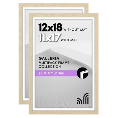 Americanflat 12x18 Poster Frame with Polished Plexiglass - Set of 2 - 11x17 with Mat or 12x18 Without Mat - Galleria - Natural Oak