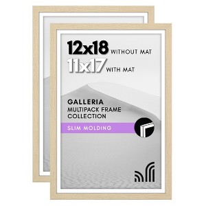 Americanflat 12x18 Poster Frame with Polished Plexiglass - Set of 2 - 11x17 with Mat or 12x18 Without Mat - Galleria - Natural Oak - 1 of 1