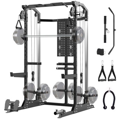 Power Cage, Power Rack with Dual Independent Pulley System,2000LB Capacity Workout Cage with Adjustable Cable Crossover System and Training Attachment