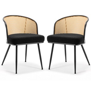 Bekrvio Rattan Dining Chairs - Cane Back & Curved Arm,Boucle Fabric Upholstered, Mid Century Modern Kitchen Chairs for Living Room - 1 of 4