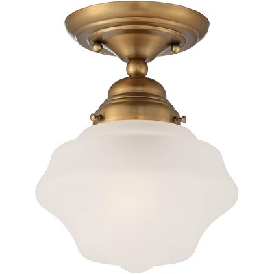 Regency Hill Modern Schoolhouse Ceiling Lighting Semi Flush Mount Fixture Brass 7" Wide White Frosted Glass House Bedroom Hallway