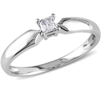 EVERLY JEWELRY | 10K Gold 1/10 CT TW Princess Cut Diamond Solitaire Engagement Ring - Multiple Metal Color Options