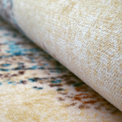 Cream and Burgundy Synthetic Medallion Area Rug, 10' x 14'