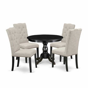 5-Piece Wire Brushed Black Finish Solid Wood Top Dining table with 4 Chairs with - 1 of 4