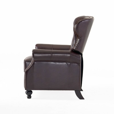 Handcrafted Brown Leather and Wood Recliner Accent Chair