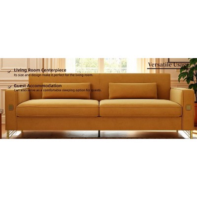 VASIP 85" Modern Beige Sofa - Upholstered 3-Seater with Metal Legs and Pillows, Minimalist style for Living Room,Office