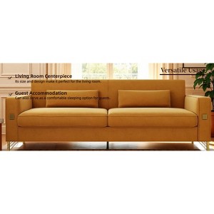 VASIP 85" Modern Beige Sofa - Upholstered 3-Seater with Metal Legs and Pillows, Minimalist style for Living Room,Office - 1 of 4