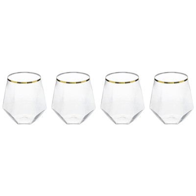 Unique Bargains Stemless Diamond Shape Lightweight Gold Trim Wine Glasses Drinkware