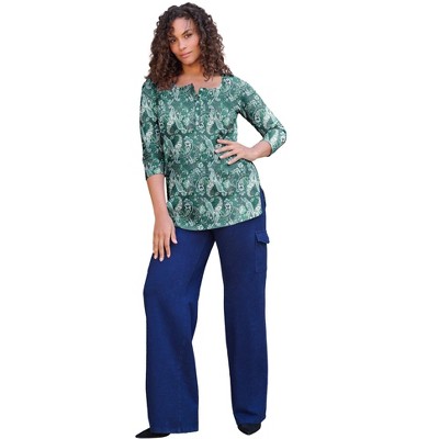 Roaman's Plus Size Knit Thermal Henley Top – Long Sleeve