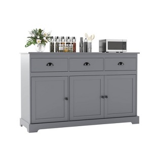 Costway 53.5" Storage Cabinet with 3 Drawers 2 Adjustable Shelves Buffet Sideboard Gray - 1 of 4