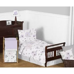 5pc Sweet Jojo Designs Watercolor Floral Toddler Bedding Set Lavender/Gray - Sweet Jojo Designs