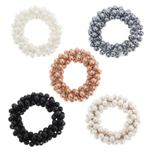 Unique Bargains Fashion Faux Pearls Hair Elastic Band White Champagne Beige Black Gray 5 Pc - 1 of 4