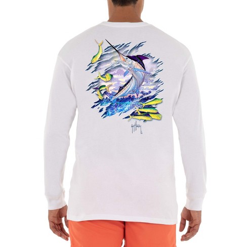 Guy Harvey Men's Ripped Long Sleeve Sun Protection Upf 50 + Top - Bright  White Small : Target