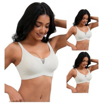 INSPIRE CHIC 3 Pcs Women's Mesh Wirefree Adjustable Straps Padded Comfortable Push Up Bras