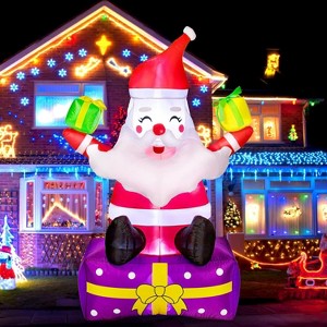 Christmas Inflatables 6 Ft Christmas Outdoor Decorations Inflatable Santa Claus with Gift Boxes Xmas Santa Claus Blow Up Yard Decor, Stakes - 1 of 4